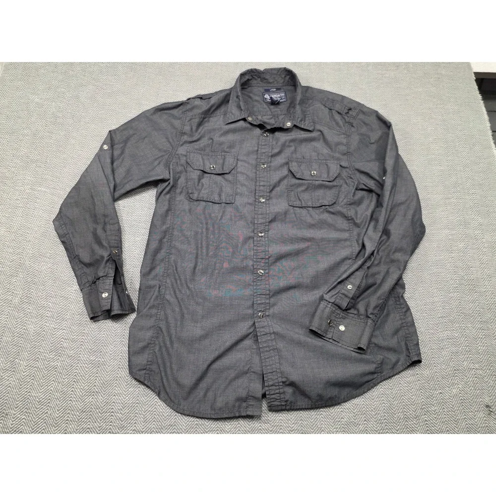 American Rag Mens Large Charcoal Grey Utility Button Down‎ Shirt Epaulettes L